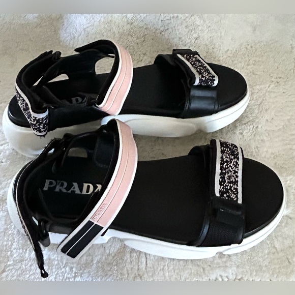 Prada Cloudbust Strap Black White Pink Sandals Size 39 - Picture 1 of 7